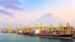 Shipping elevation equipment in front of Mount Fuji